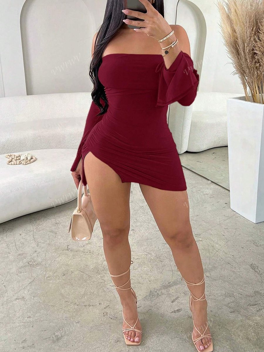 Women's Carnival Night Romantic Party Valentine's Day Elegant Sleeveless Tube Top Thigh Slit Mini Dress - Image 13