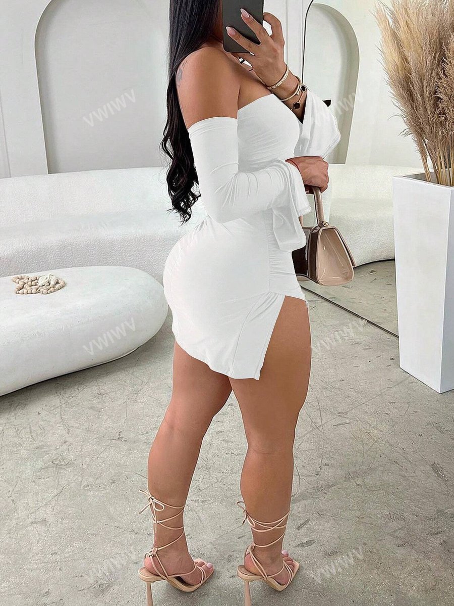 Women's Carnival Night Romantic Party Valentine's Day Elegant Sleeveless Tube Top Thigh Slit Mini Dress - Image 2