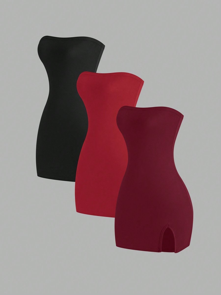 Flirla Women's 3pcs Bodycon Dress With Slit Hem, Bandeau Style, And Slim Fit, Summer Mini Short Women Outfit - Image 6