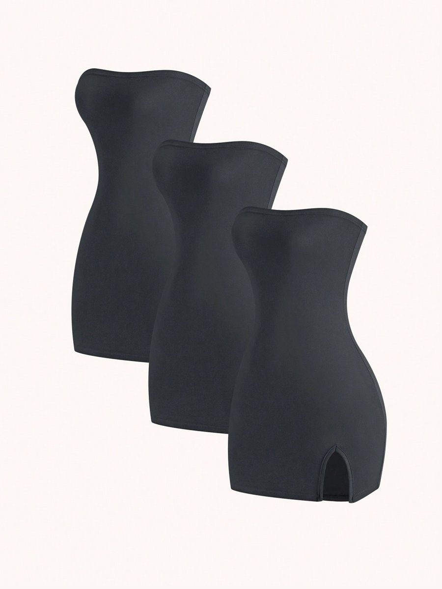 Flirla Women's 3pcs Bodycon Dress With Slit Hem, Bandeau Style, And Slim Fit, Summer Mini Short Women Outfit - Image 9