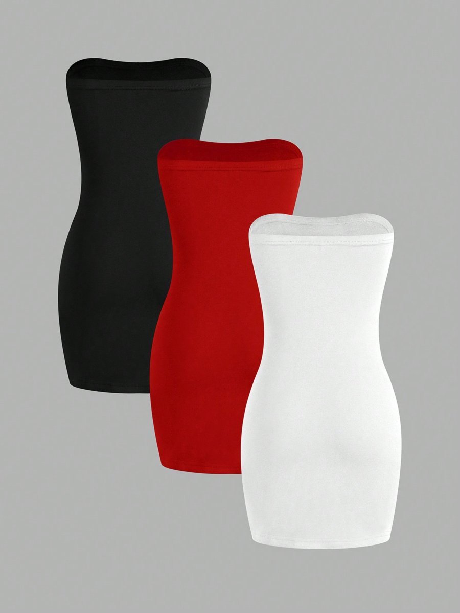 Flirla Women's 3pcs Bodycon Dress With Slit Hem, Bandeau Style, And Slim Fit, Summer Mini Short Women Outfit - Image 10