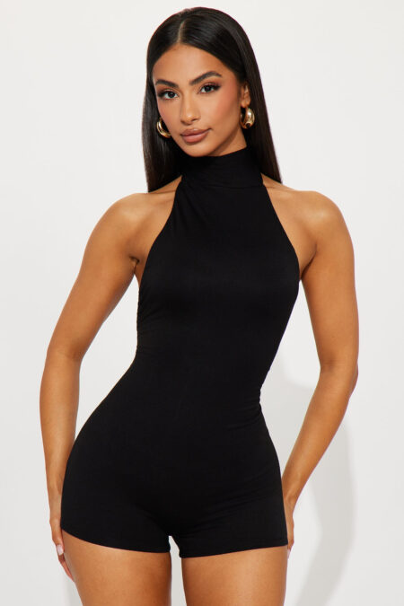 Serenity Backless Halter Romper - Black