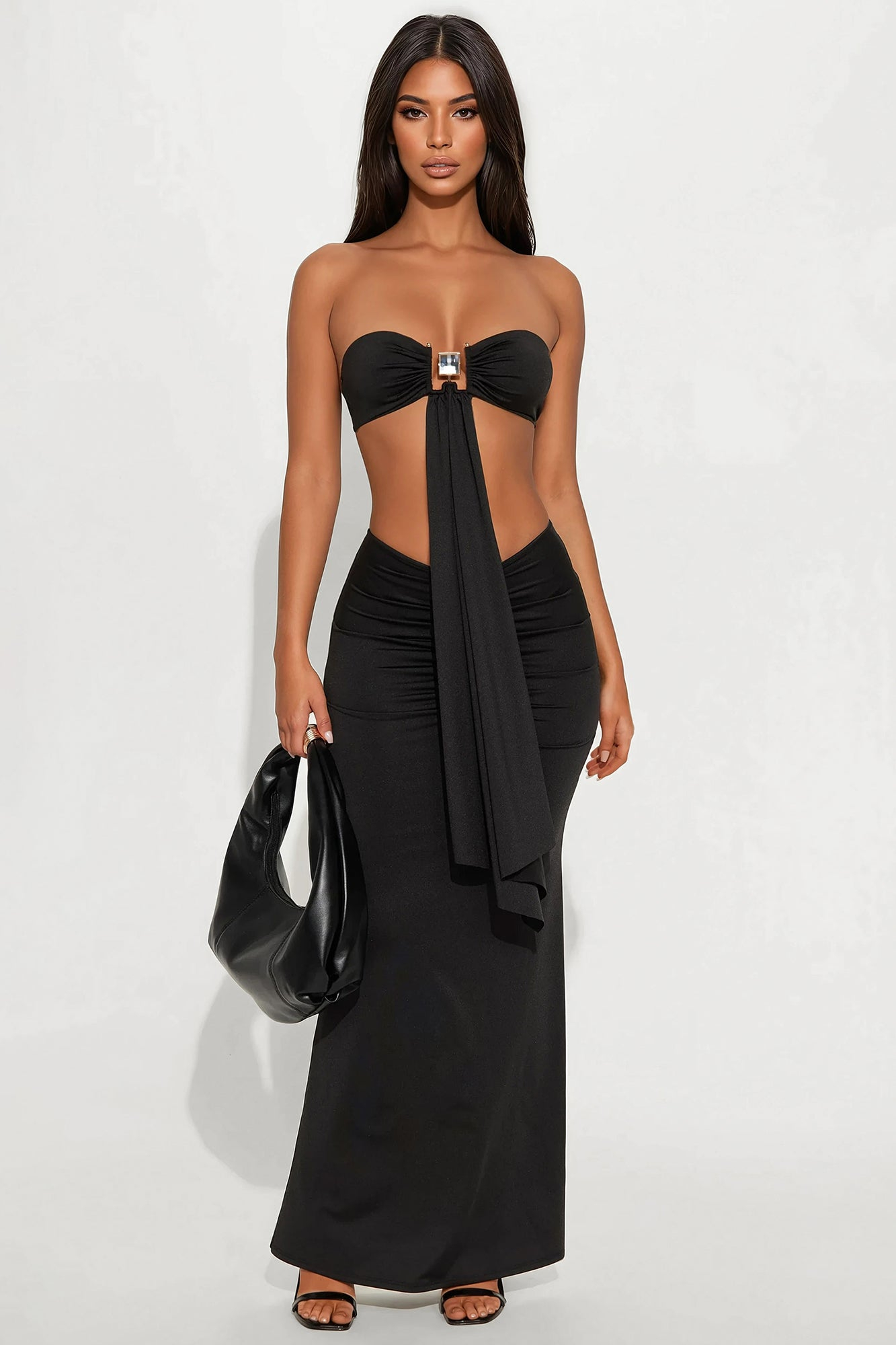 Midnight Waves Maxi Skirt Set - Black