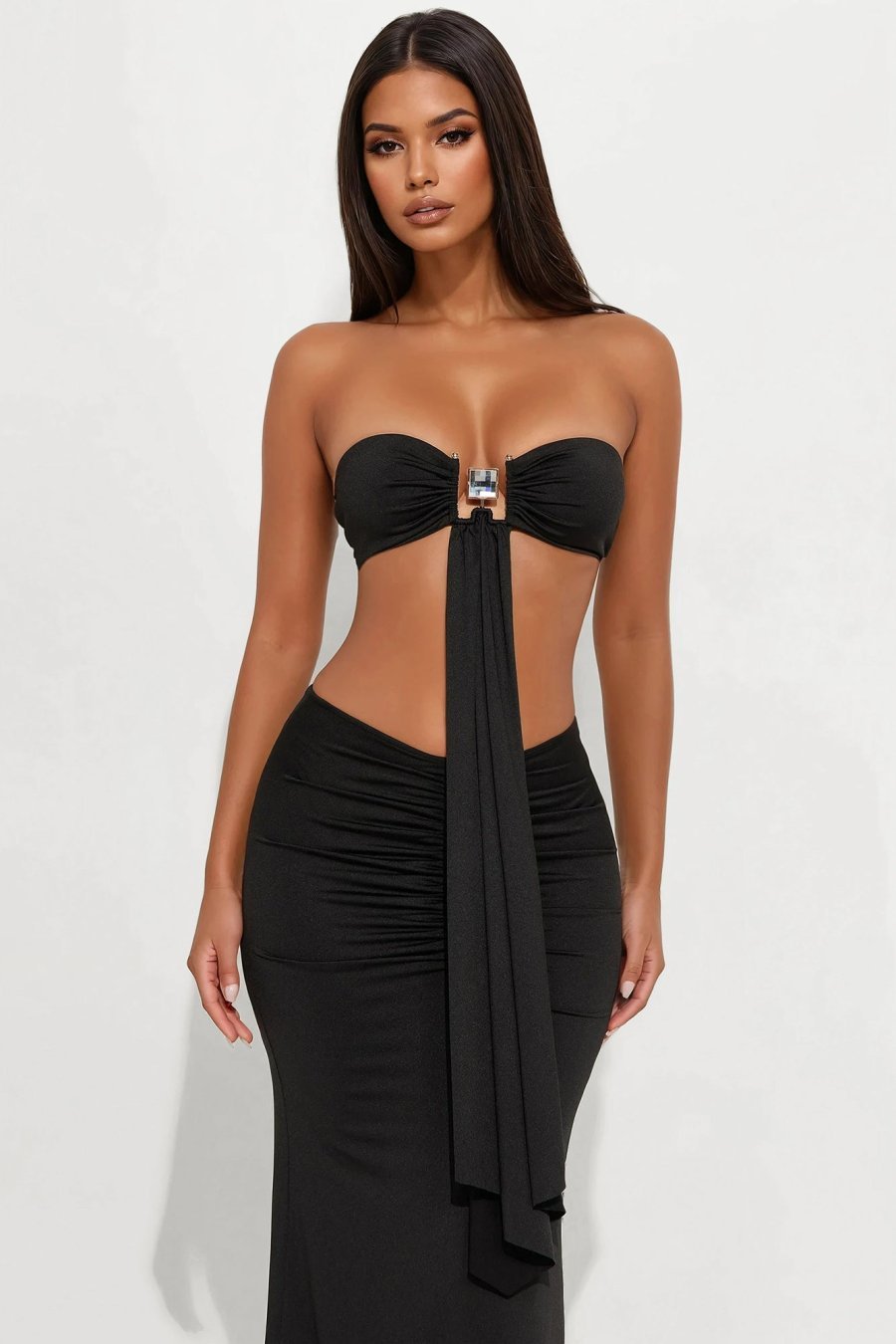 Midnight Waves Maxi Skirt Set - Black - Image 2