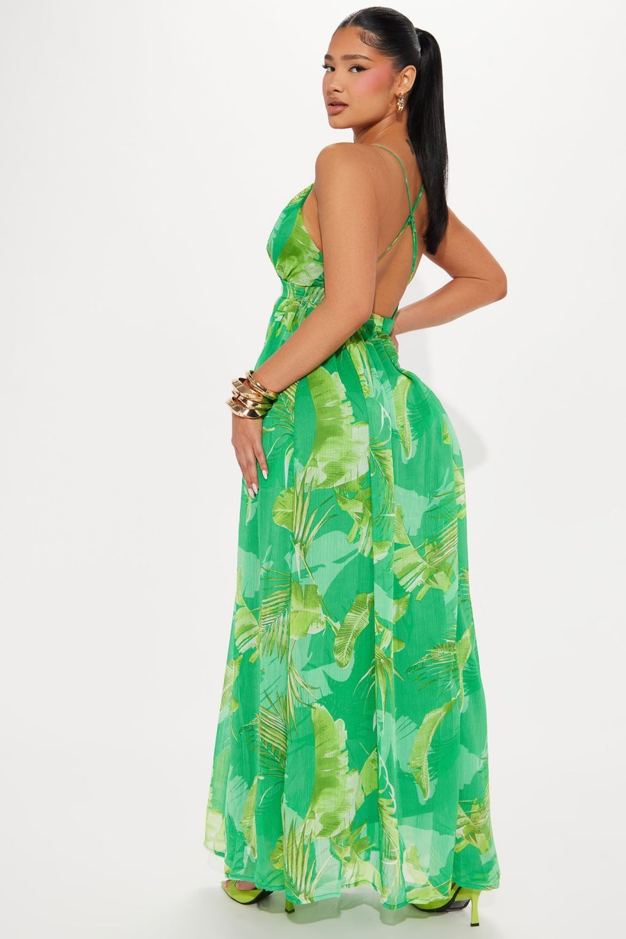 Kamari Chiffon Maxi Dress - Green/combo - Image 3