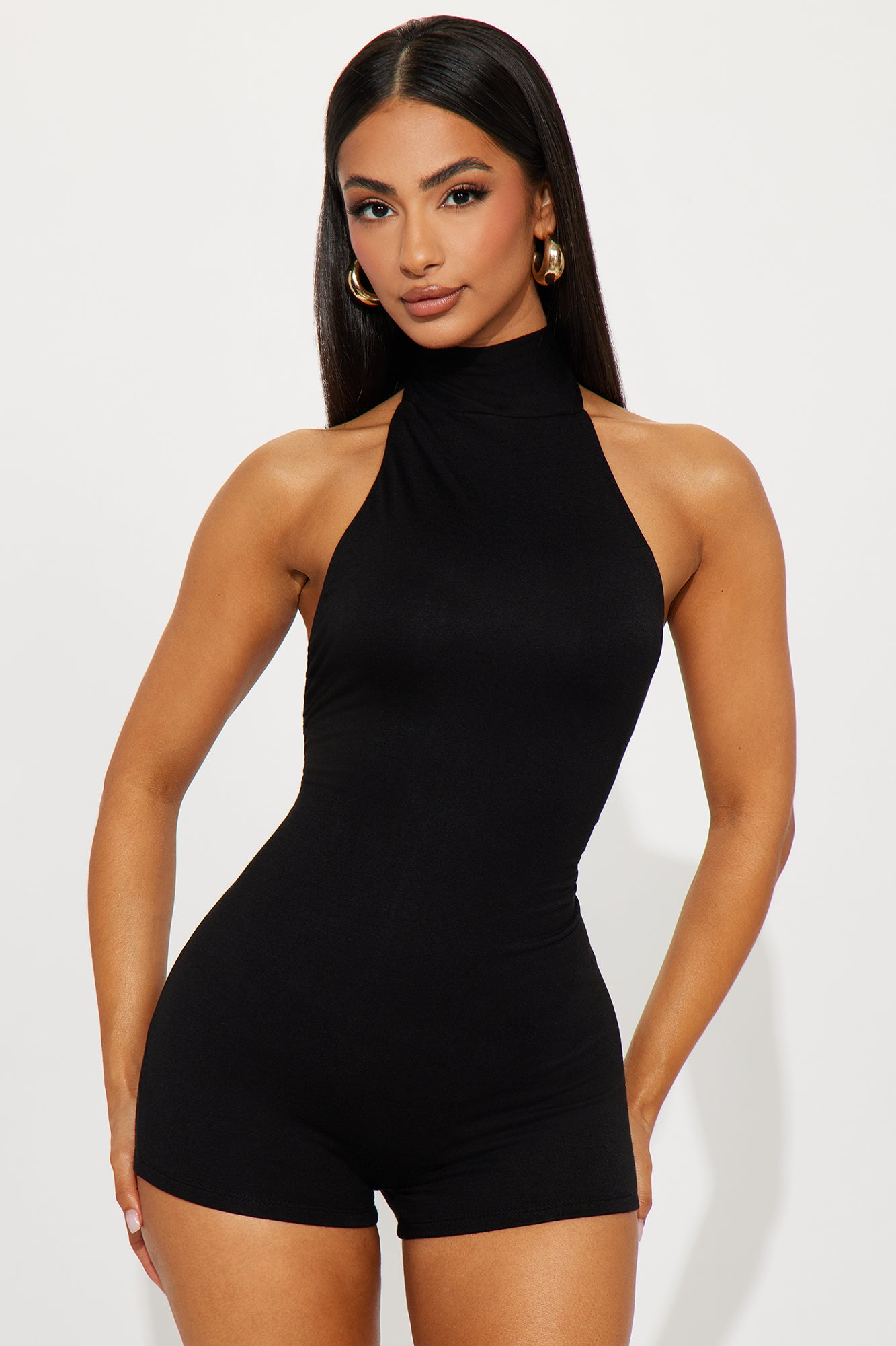 Serenity Backless Halter Romper - Black