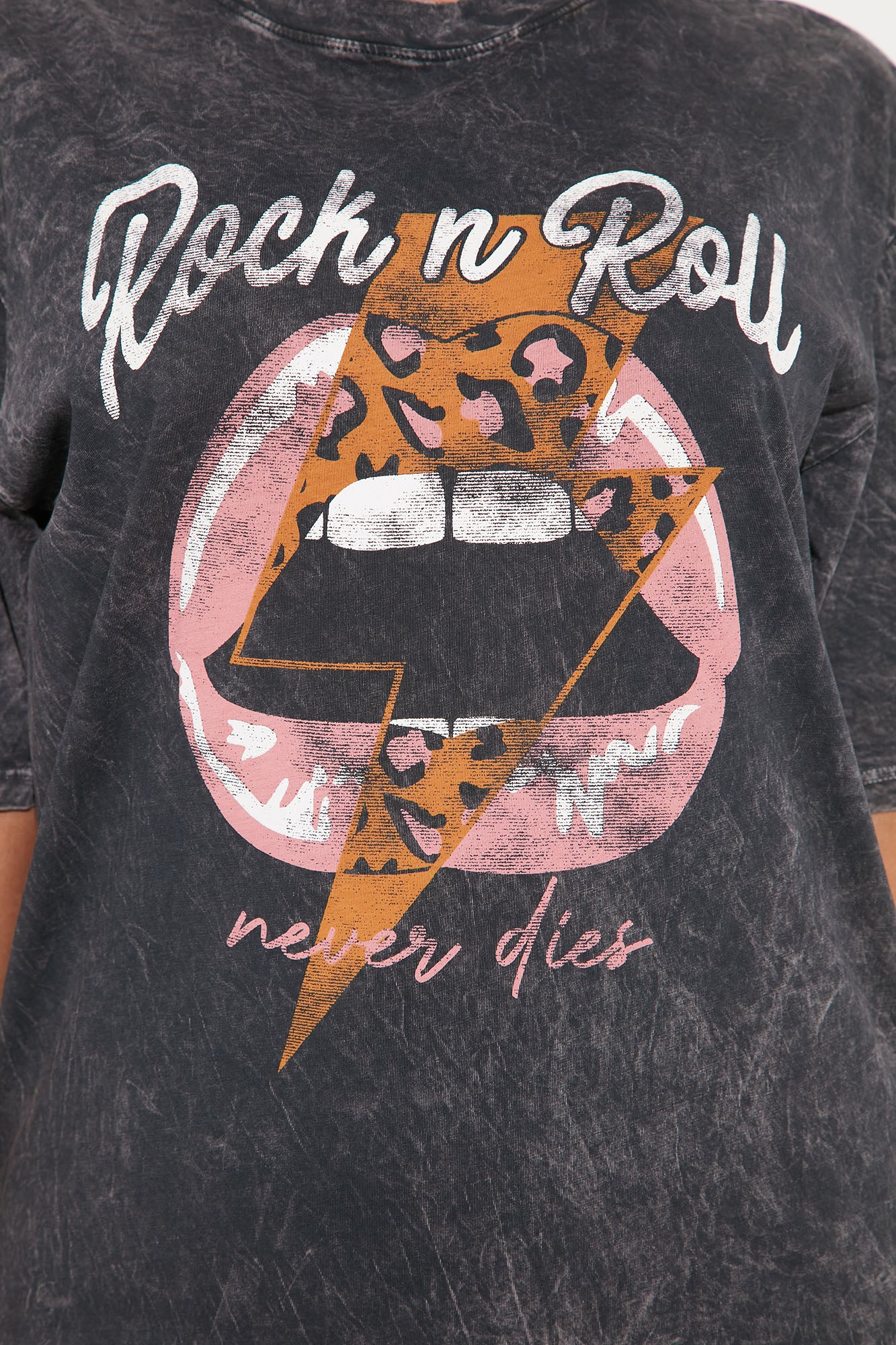 Rock N Roll Washed T-Shirt Dress - Charcoal - Image 3