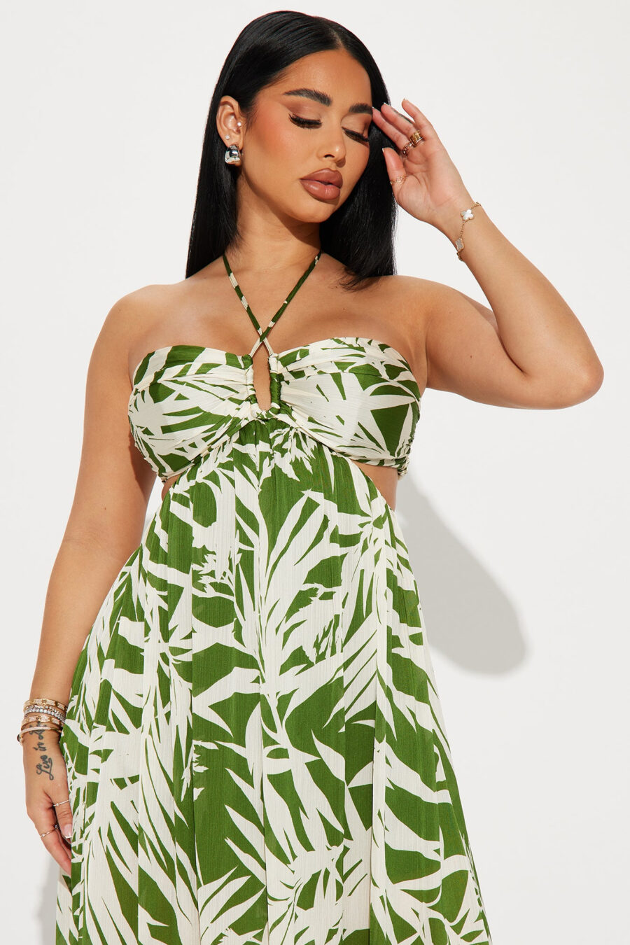 Tropical Satin Maxi Dress - Green/combo - Image 2