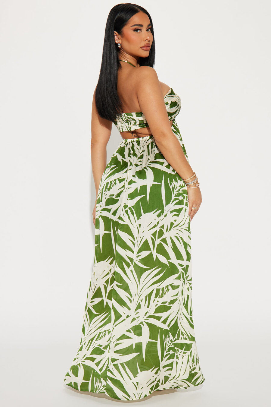 Tropical Satin Maxi Dress - Green/combo - Image 3